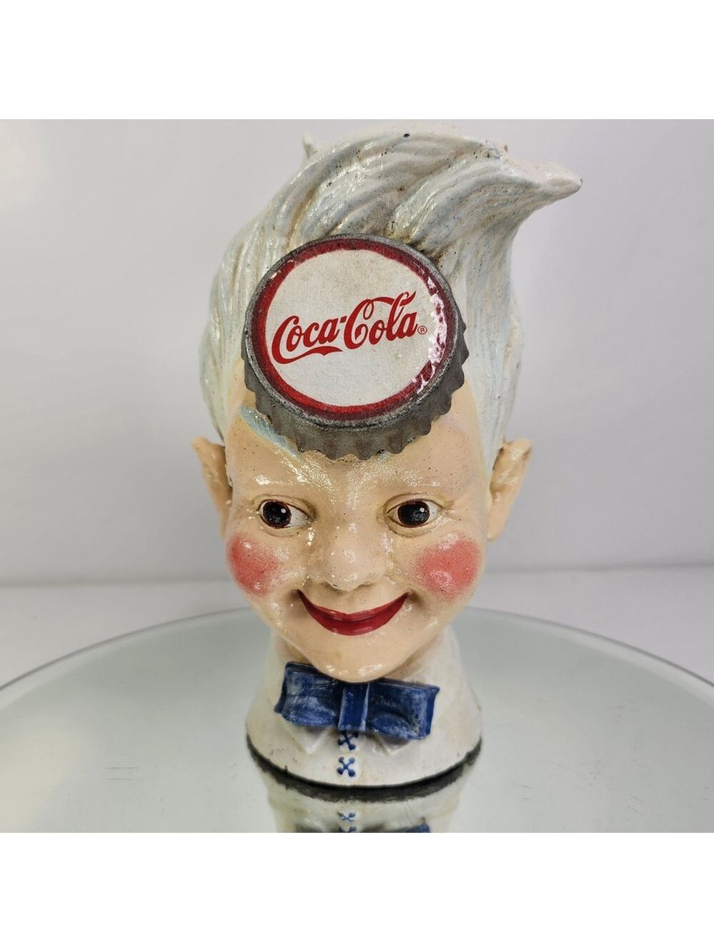 Coca Cola Cast Iron Sprite Boy Soda Head - Heavy Coin Bank